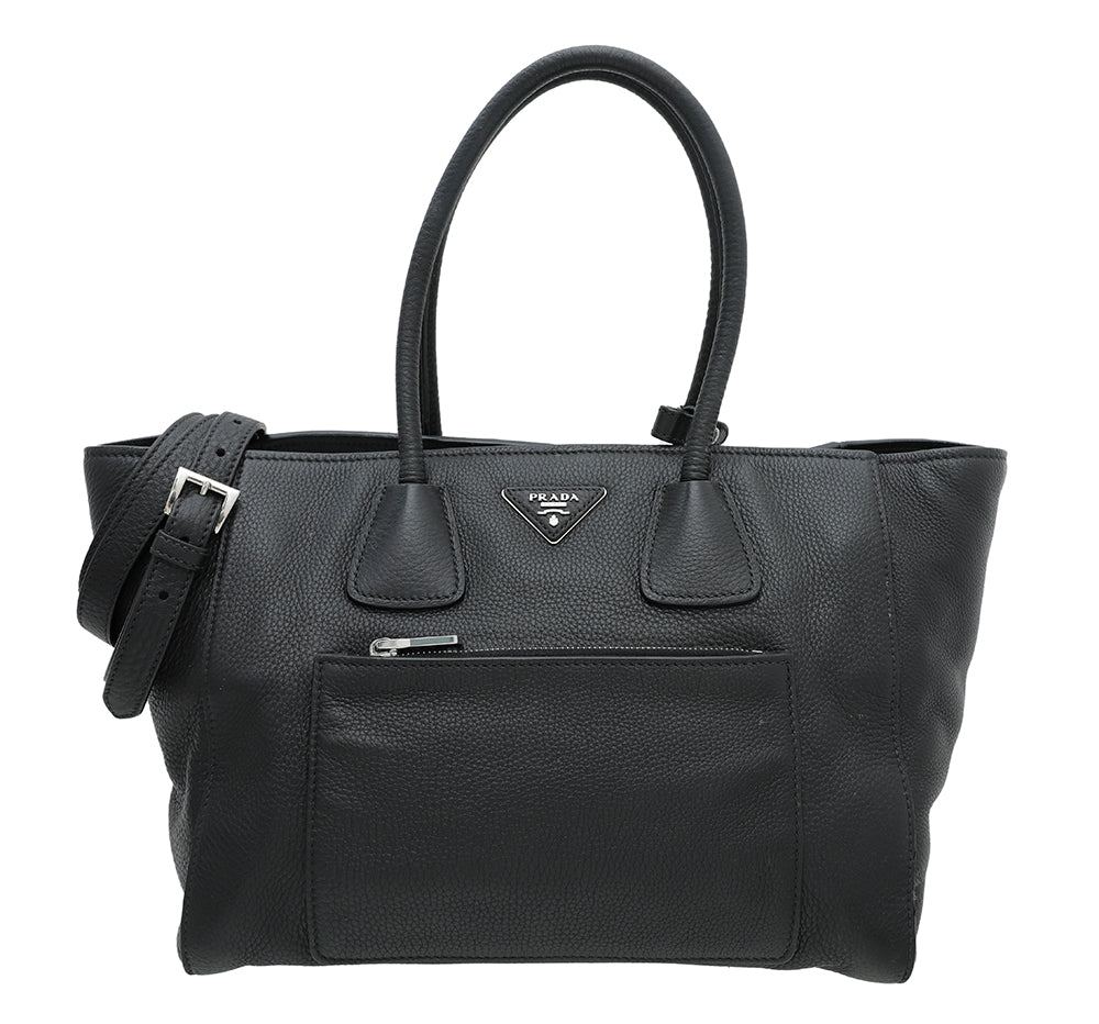 Prada Black Vitello Daino Bauletto Bag-Prada-THE CLOSET