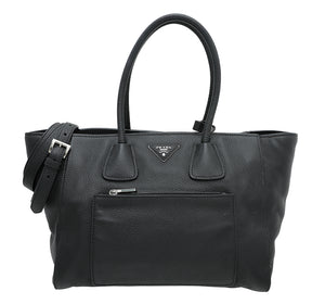 Prada Black Vitello Daino Bauletto Bag