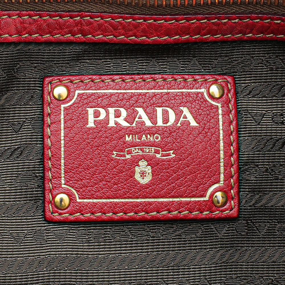 Prada Red Vitello Daino Vertical Convertible Tote Bag-Prada-THE CLOSET