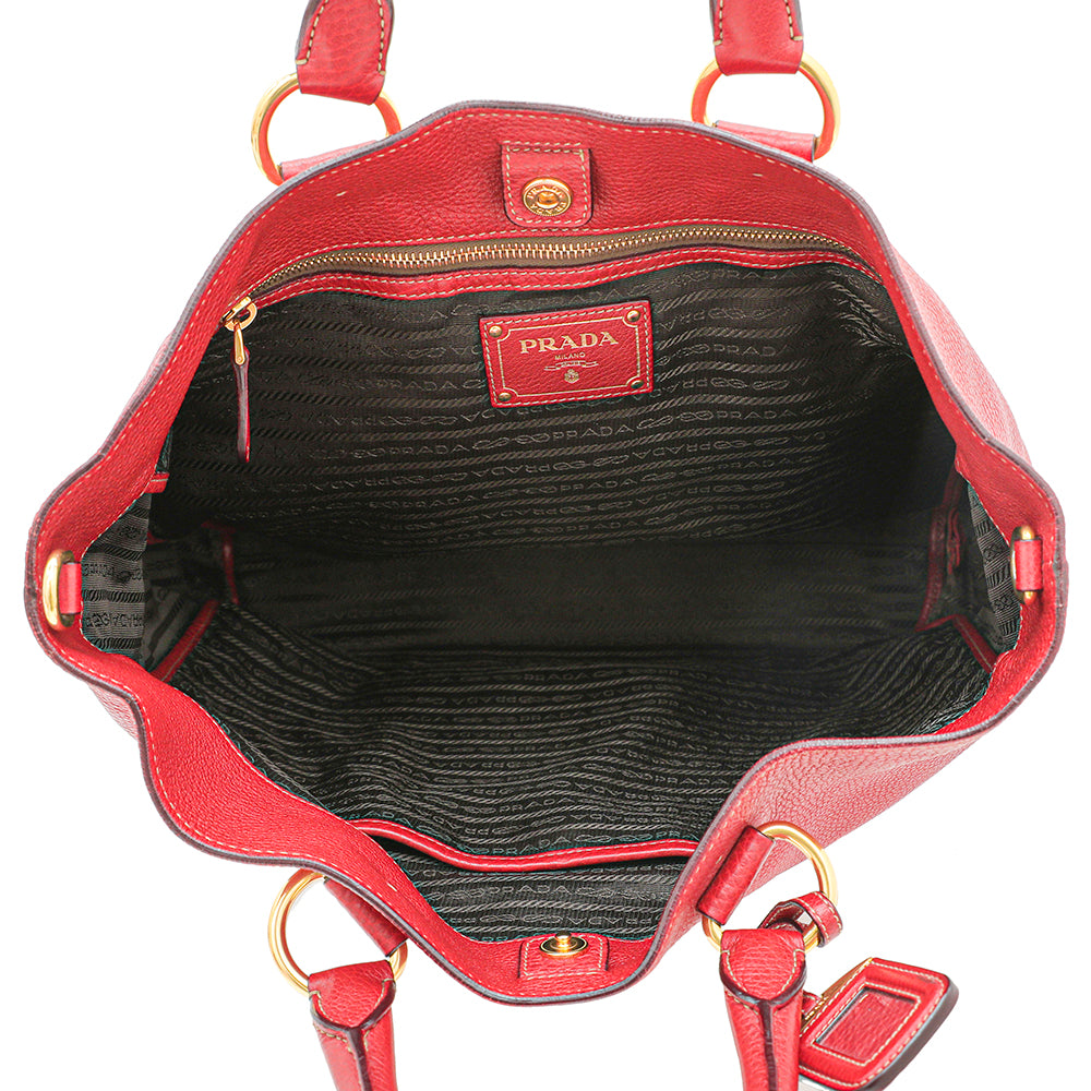 Prada Red Vitello Daino Vertical Convertible Tote Bag