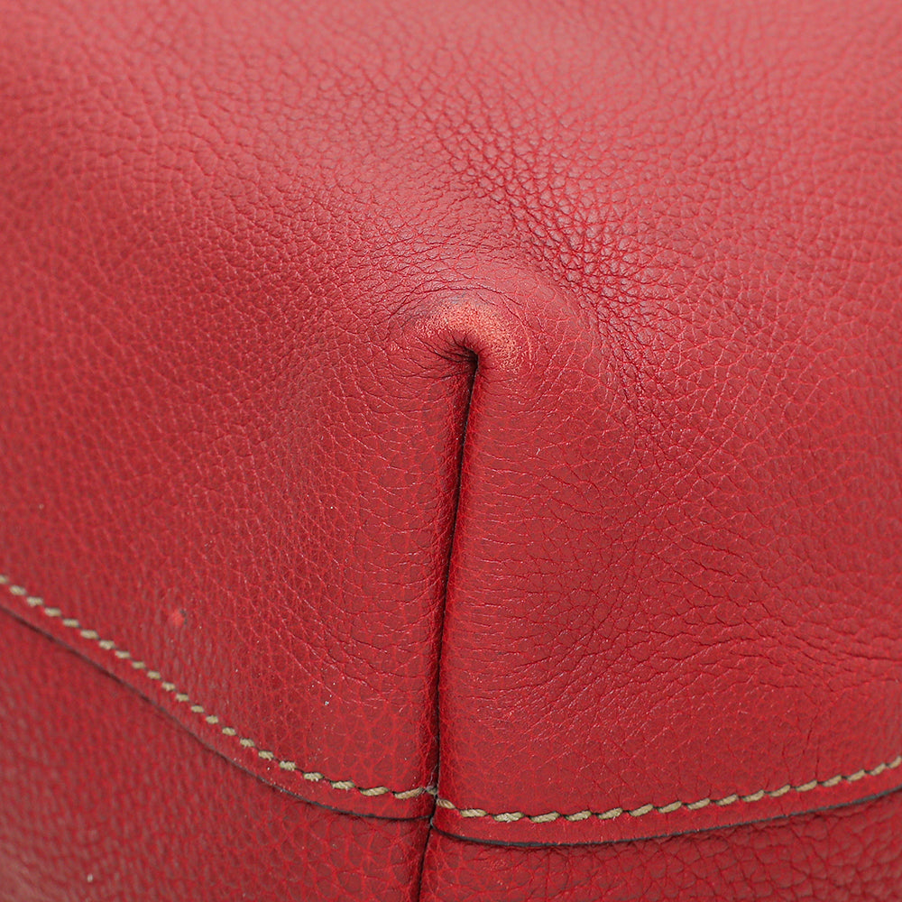 Prada Red Vitello Daino Vertical Convertible Tote Bag-Prada-THE CLOSET