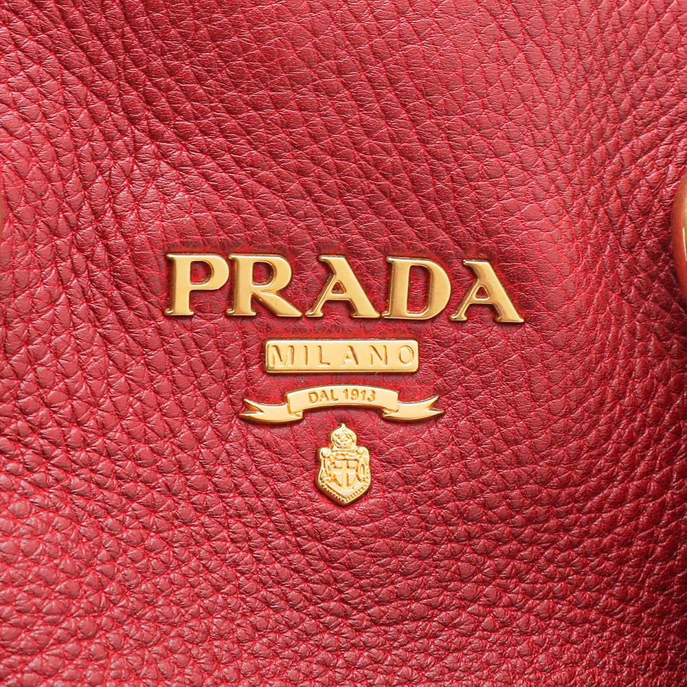 Prada Red Vitello Daino Vertical Convertible Tote Bag-Prada-THE CLOSET