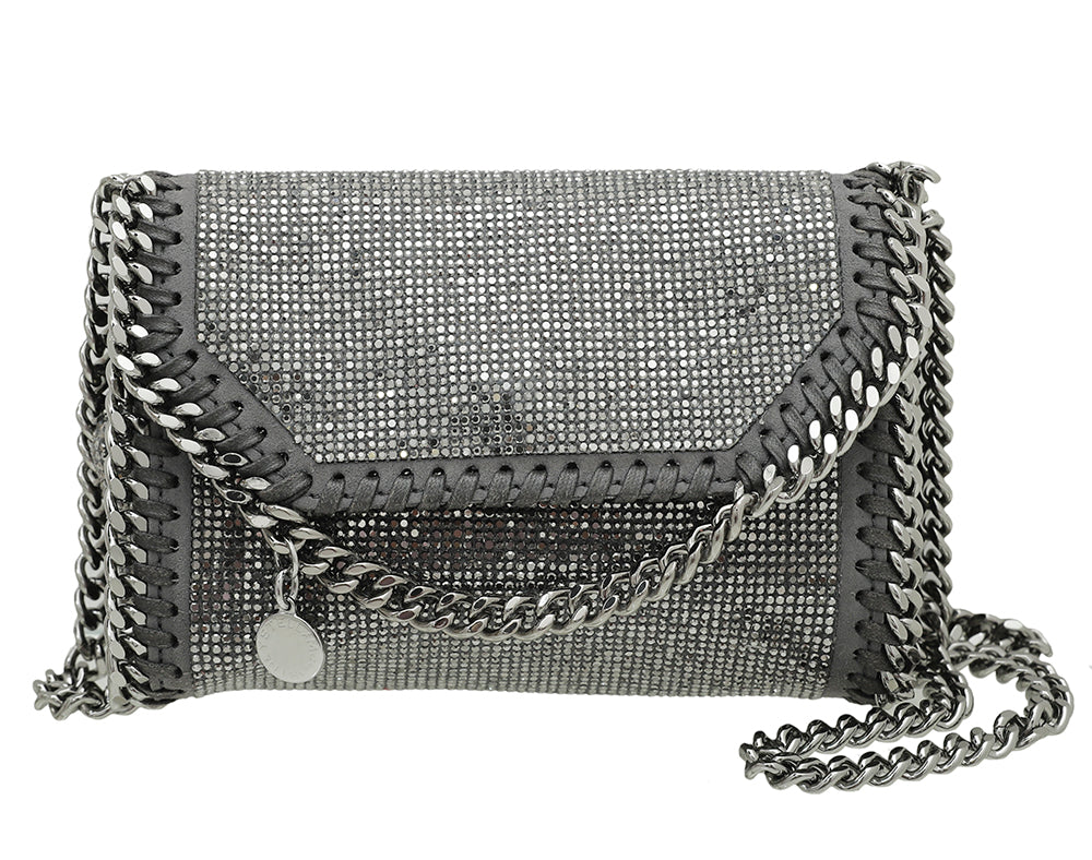 Stella Mccartney Grey Falabella Crystal Tiny Foldover Bag-Stella Mccartney-THE CLOSET