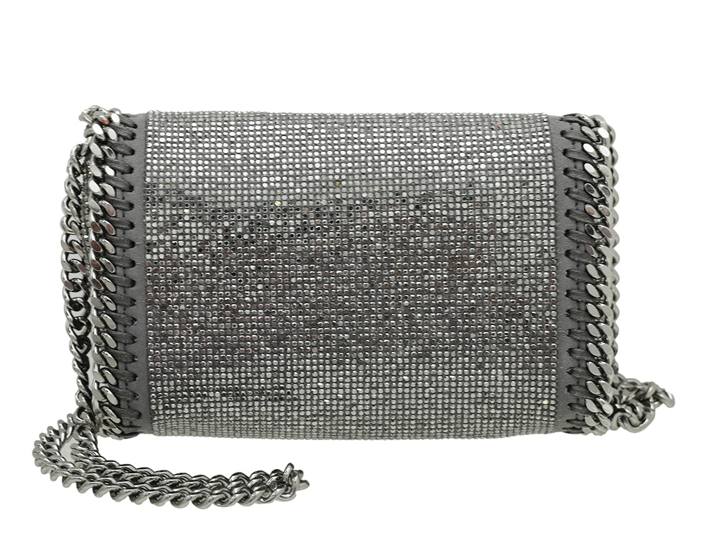 Stella Mccartney Grey Falabella Crystal Tiny Foldover Bag-Stella Mccartney-THE CLOSET