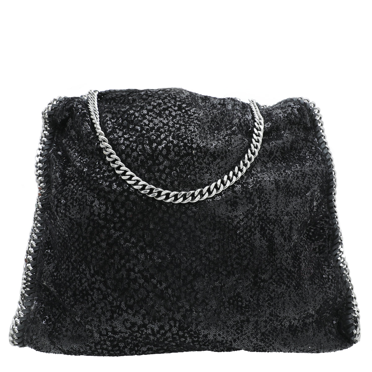 Stella Mccartney Black Velvet Sequins Falabella Tote Bag-Stella Mccartney-THE CLOSET