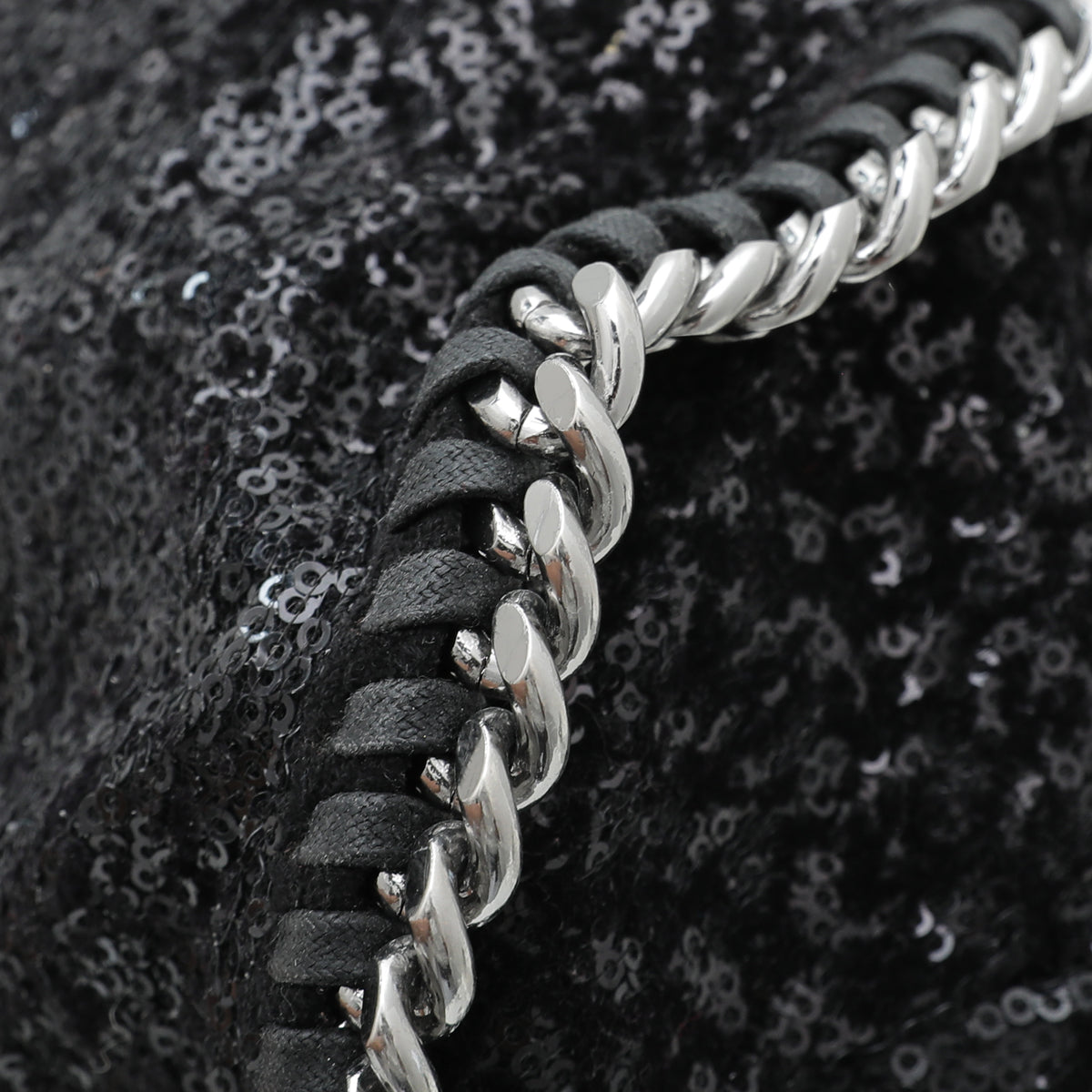 Stella Mccartney Black Velvet Sequins Falabella Tote Bag-Stella Mccartney-THE CLOSET