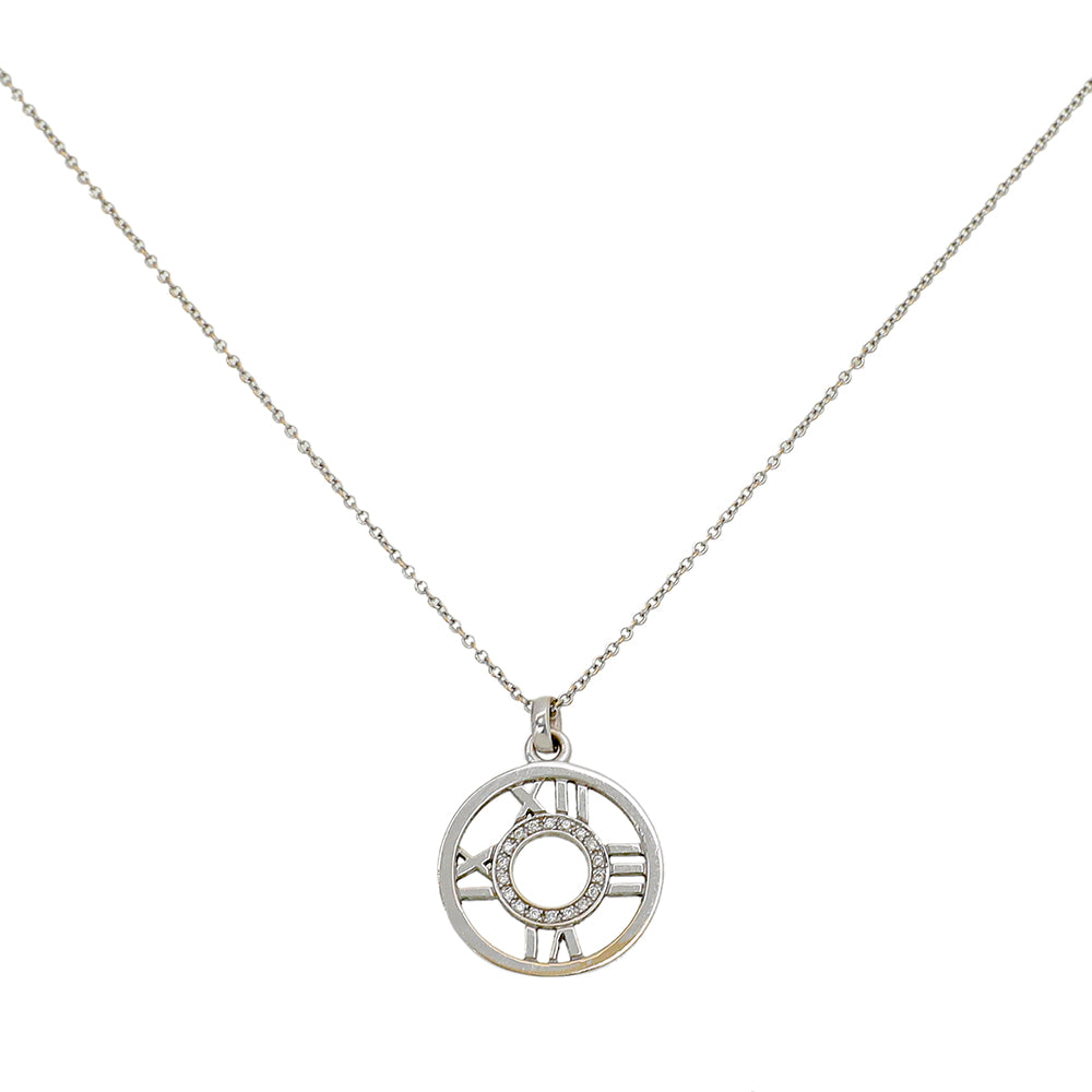 Tiffany & Co 18K White Gold Diamond Atlas Numerical Open Pendant Necklace-Tiffany & Co-THE CLOSET