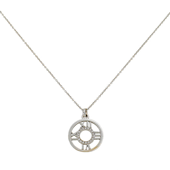 Tiffany & Co 18K White Gold Diamond Atlas Numerical Open Pendant Necklace