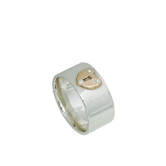 Tiffany & Co Silver Rose Gold Keyhole Heart Lock Ring 53