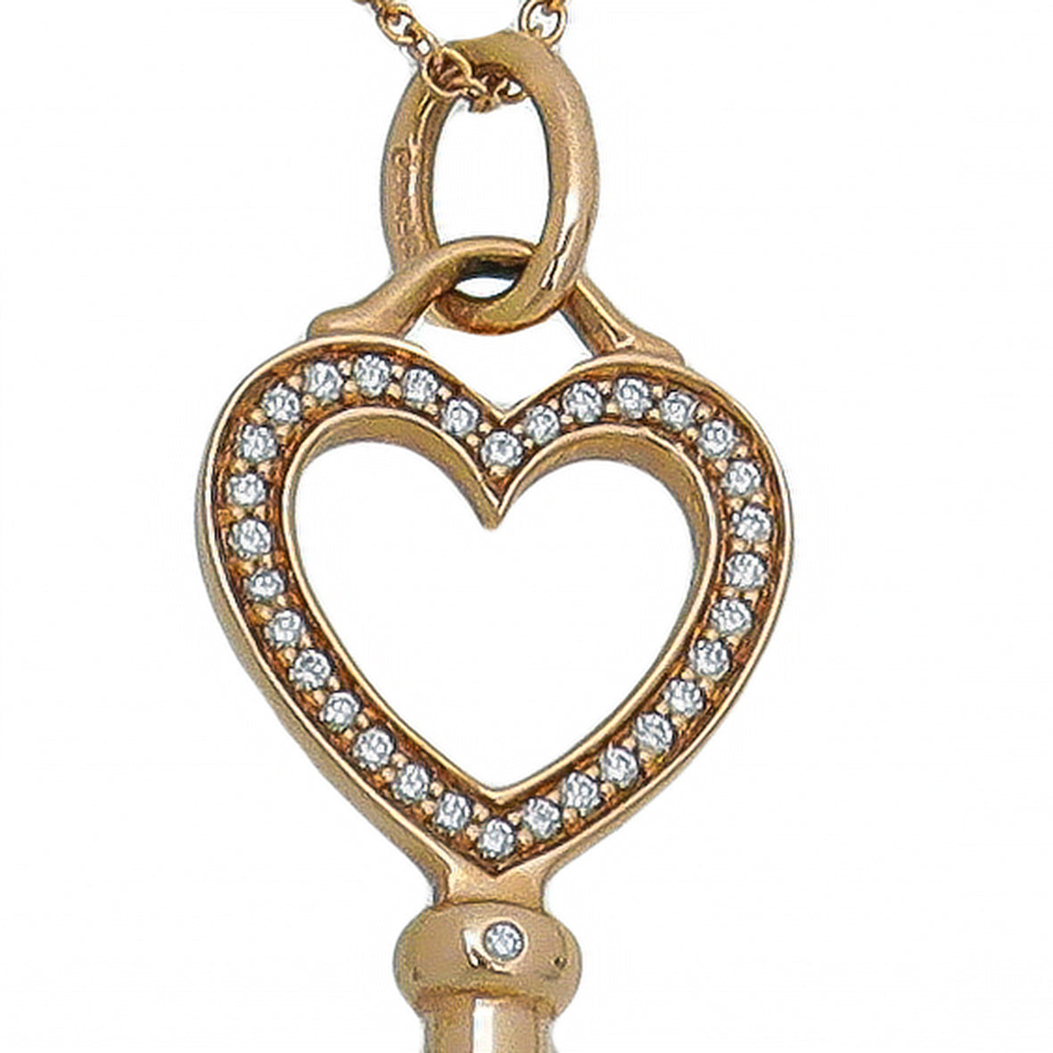 Tiffany & Co 18K Yellow Gold Diamond Heart Key Charm Necklace-Tiffany & Co-THE CLOSET