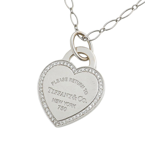 Tiffany & Co 18K White Gold Diamond Return To Tiffany Heart Tag Necklace
