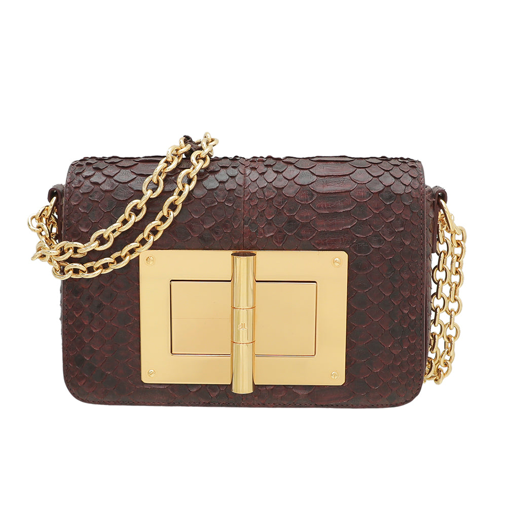 Load image into Gallery viewer, Tom Ford Burgundy Python Chain Natalia Bag
