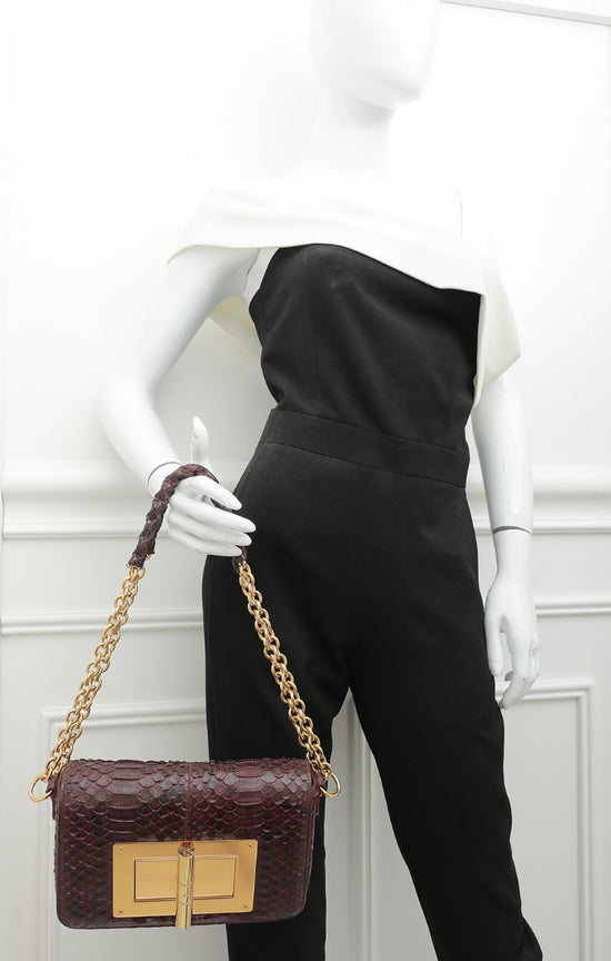 Load image into Gallery viewer, Tom Ford Burgundy Python Chain Natalia Bag
