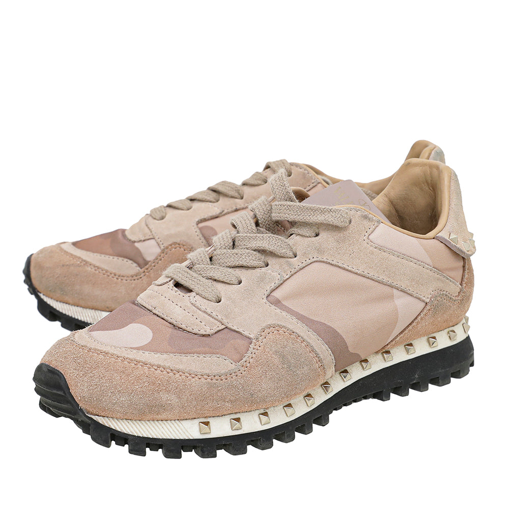 Valentino Dusty Pink Camouflage Rockstud Sneakers