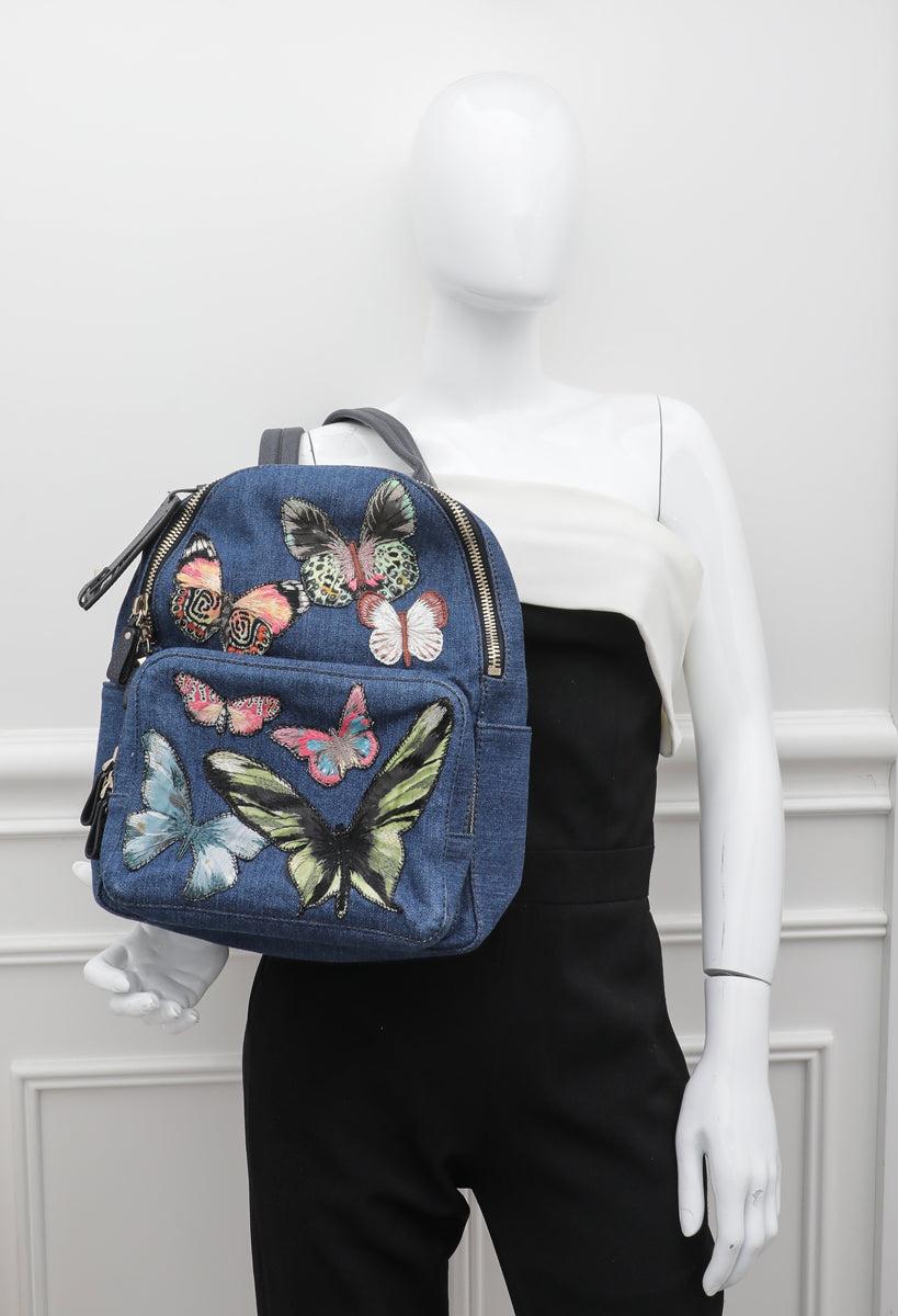Valentino Blue Denim Butterfly Backpack Bag