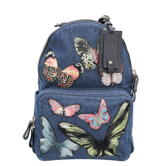 Valentino Blue Denim Butterfly Backpack Bag