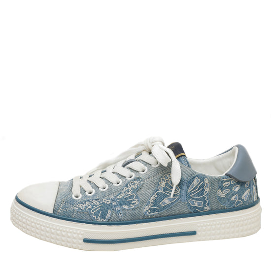 Valentino Blue Denim Butterfly Embroidered Sneakers 37