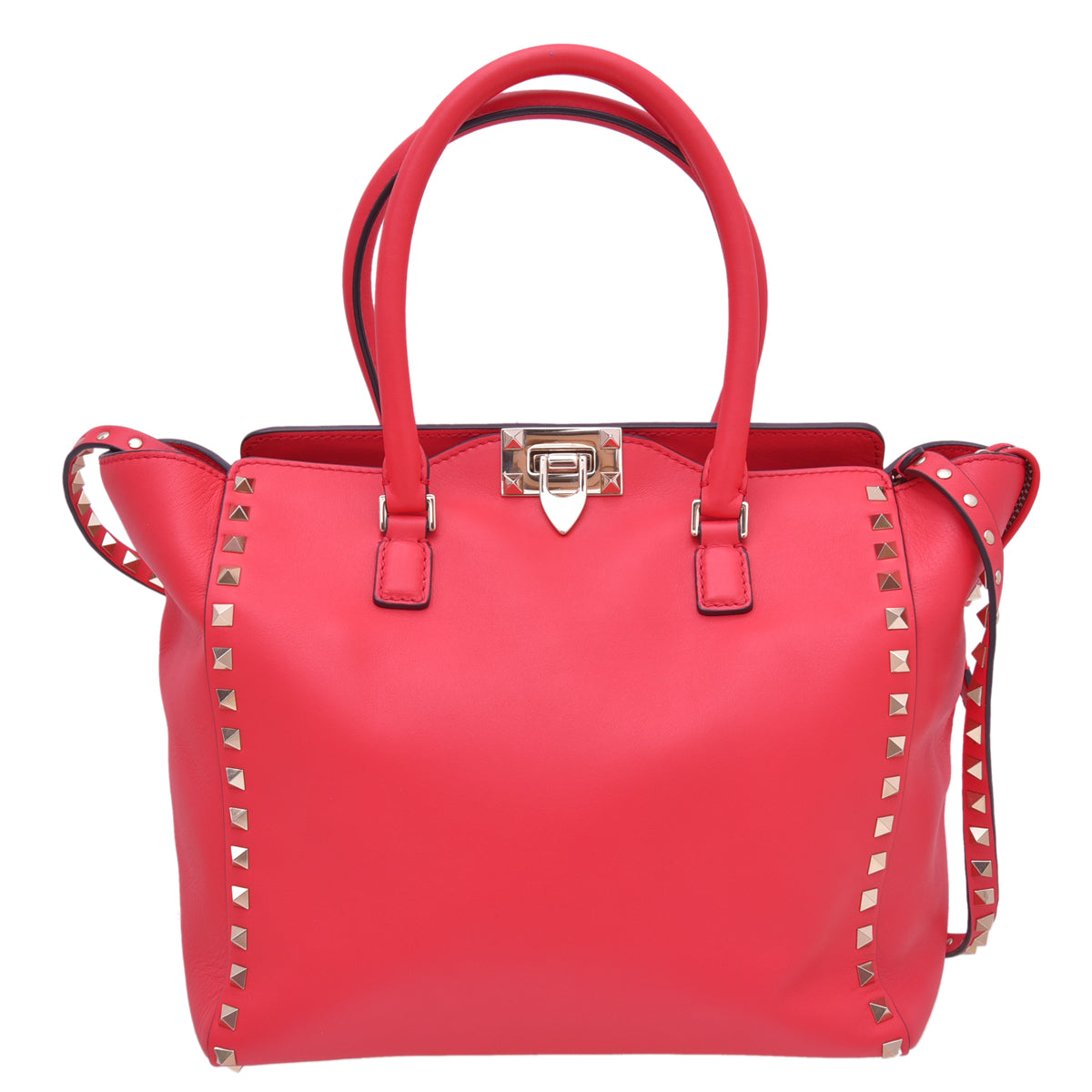Valentino Red Rockstud Double Handle Tote Bag-Valentino-THE CLOSET