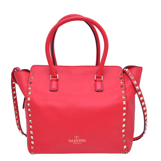 Valentino Red Rockstud Double Handle Tote Bag