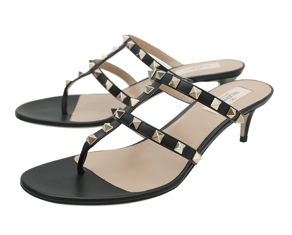 Valentino Black Rockstud Flip Flop Thong Sandals 38.5-Valentino-THE CLOSET