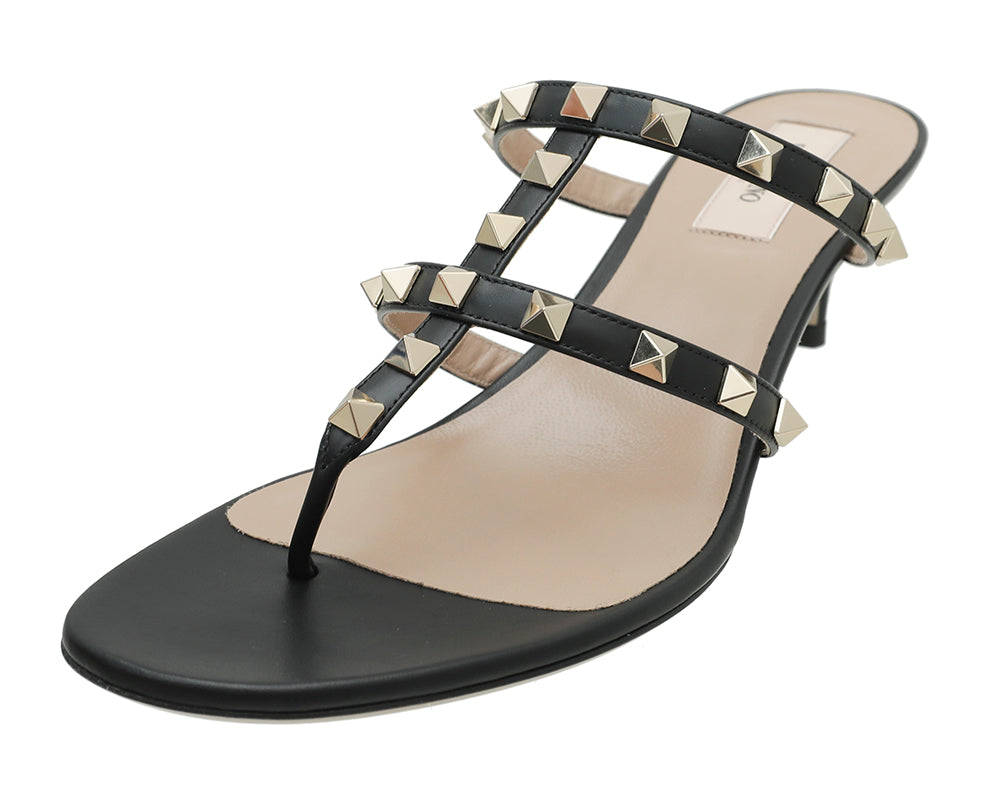 Valentino Black Rockstud Flip Flop Thong Sandals 38.5-Valentino-THE CLOSET
