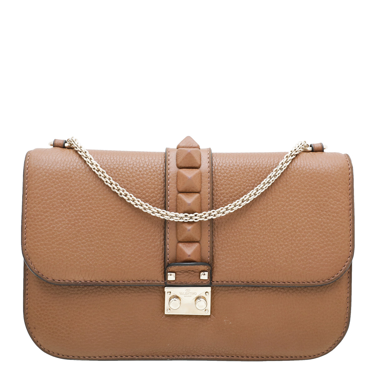 Valentino Brown Rockstud Glam Lock Bag-Valentino-THE CLOSET