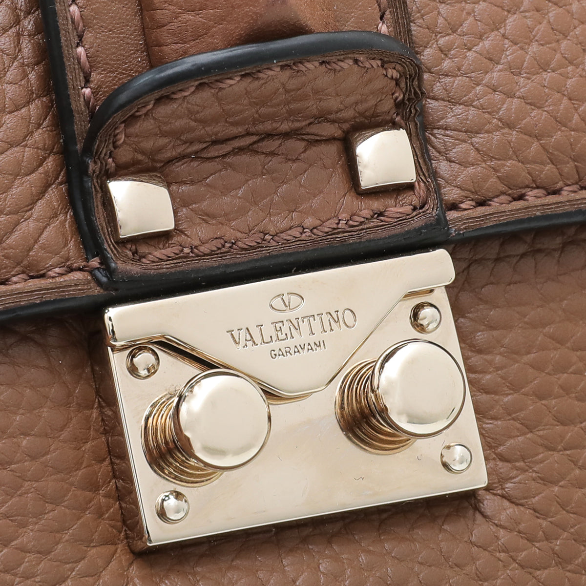 Valentino Brown Rockstud Glam Lock Bag-Valentino-THE CLOSET