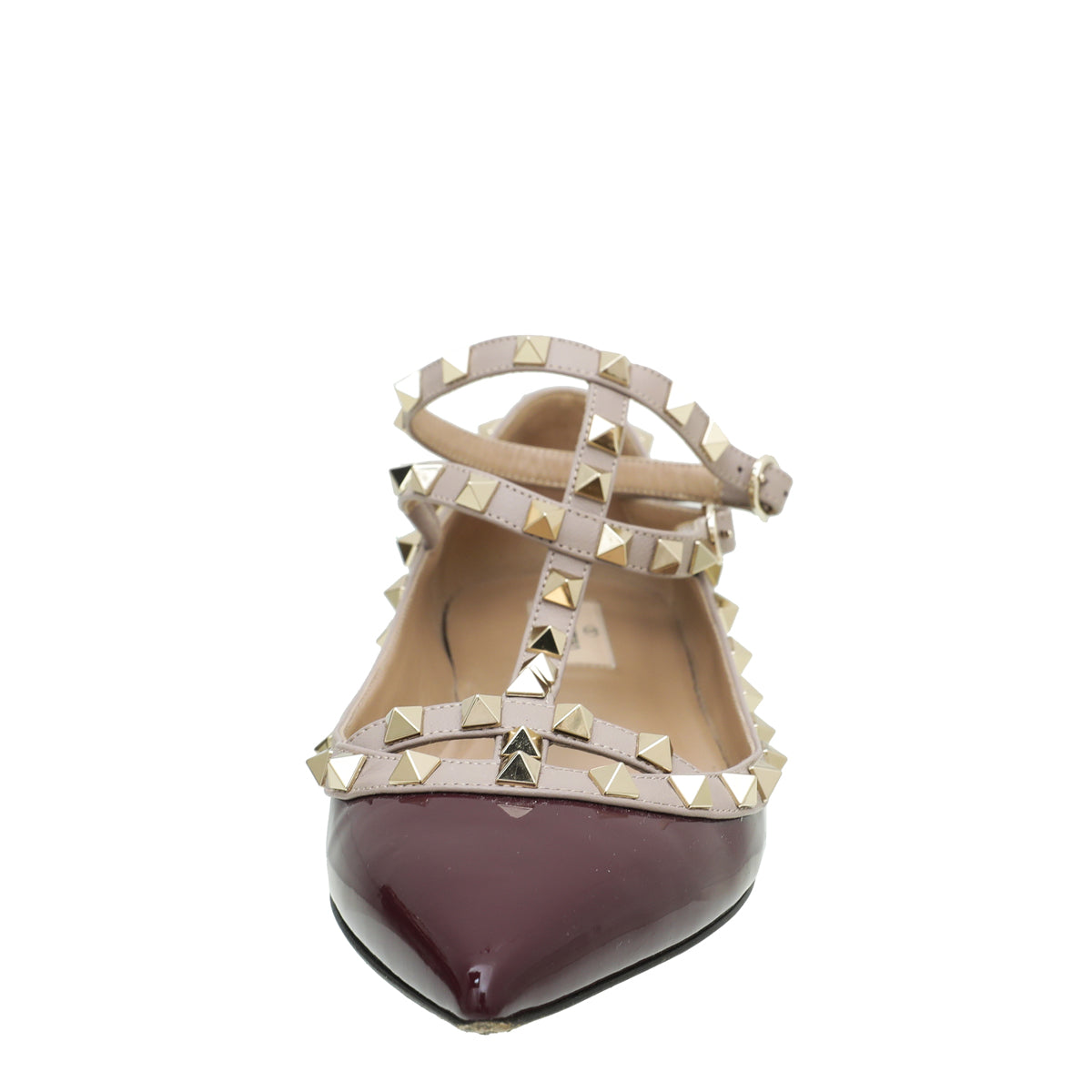Valentino Burgundy Rockstud Caged Ballet Flat 40-Valentino-THE CLOSET