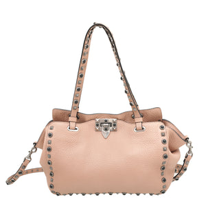 Valentino Blush Rockstud Rolling Small Tote Bag
