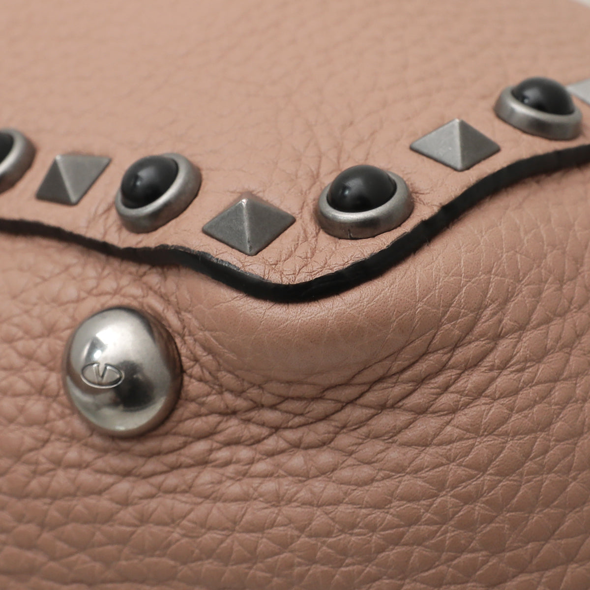 Valentino Blush Rockstud Rolling Small Tote Bag-Valentino-THE CLOSET
