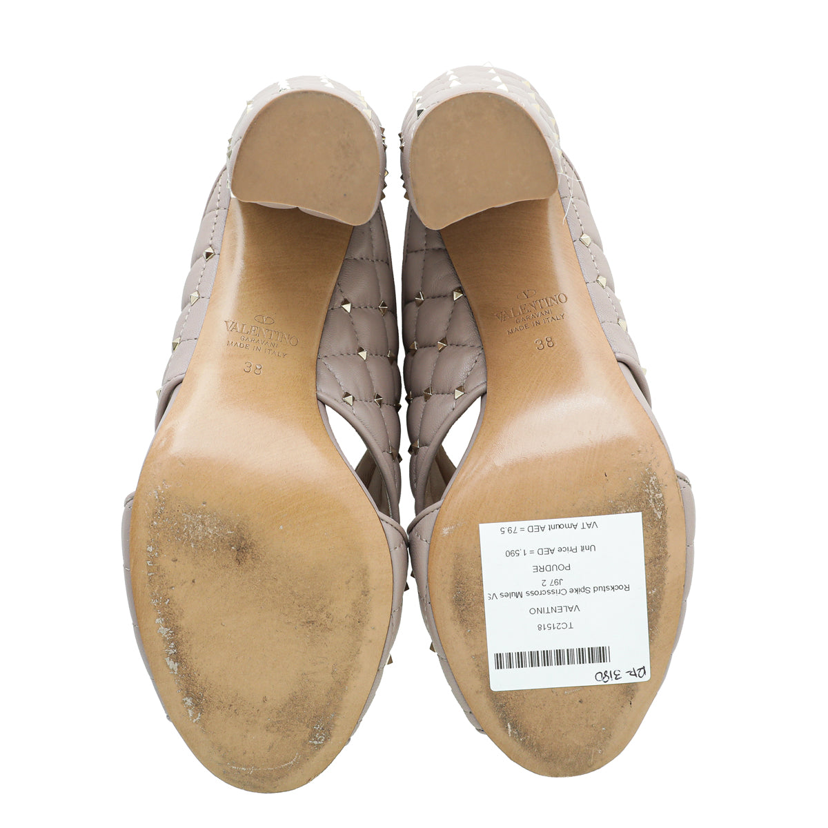 Valentino Poudre Rockstud Spike Crisscross Mules 38-Valentino-THE CLOSET