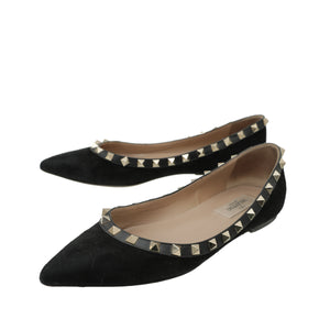 Valentino Black Suede Rockstud Flat Ballerina 36.5
