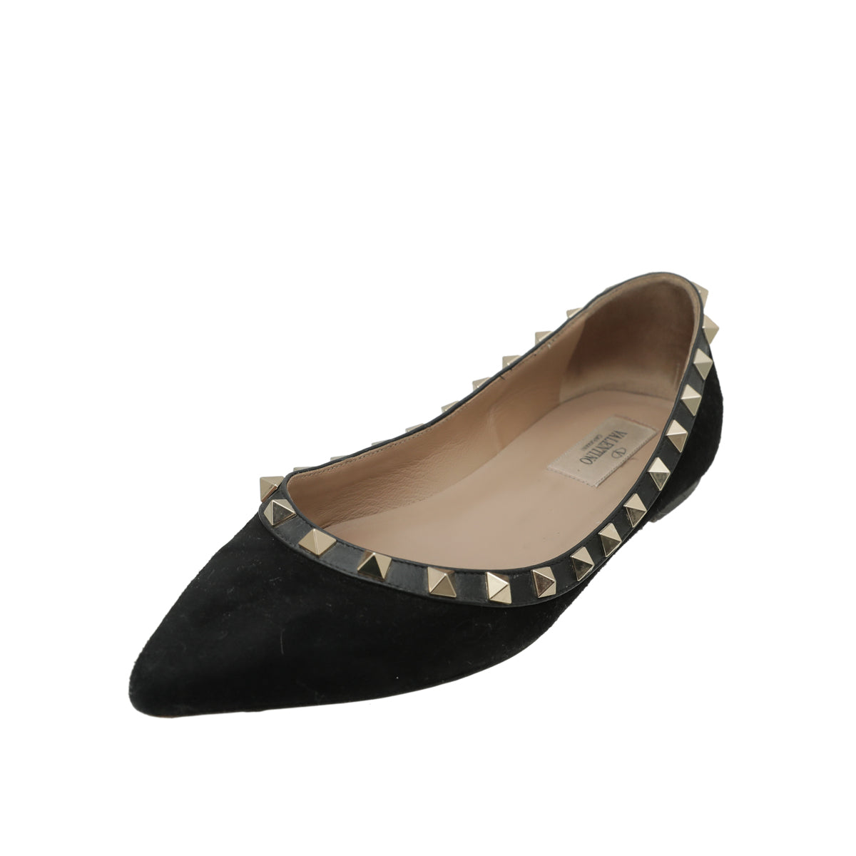 Valentino Black Suede Rockstud Flat Ballerina 36.5-Valentino-THE CLOSET