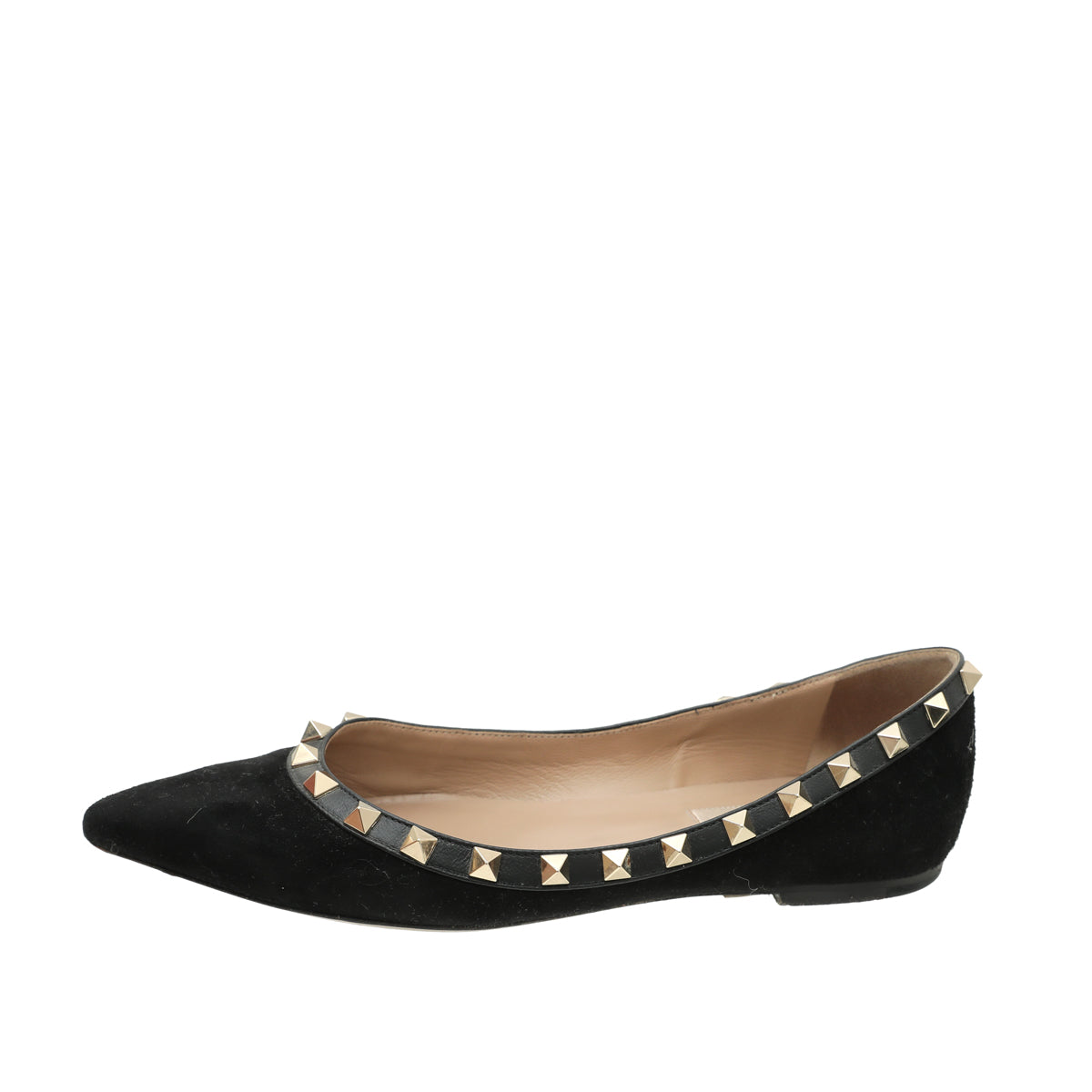 Valentino Black Suede Rockstud Flat Ballerina 36.5-Valentino-THE CLOSET