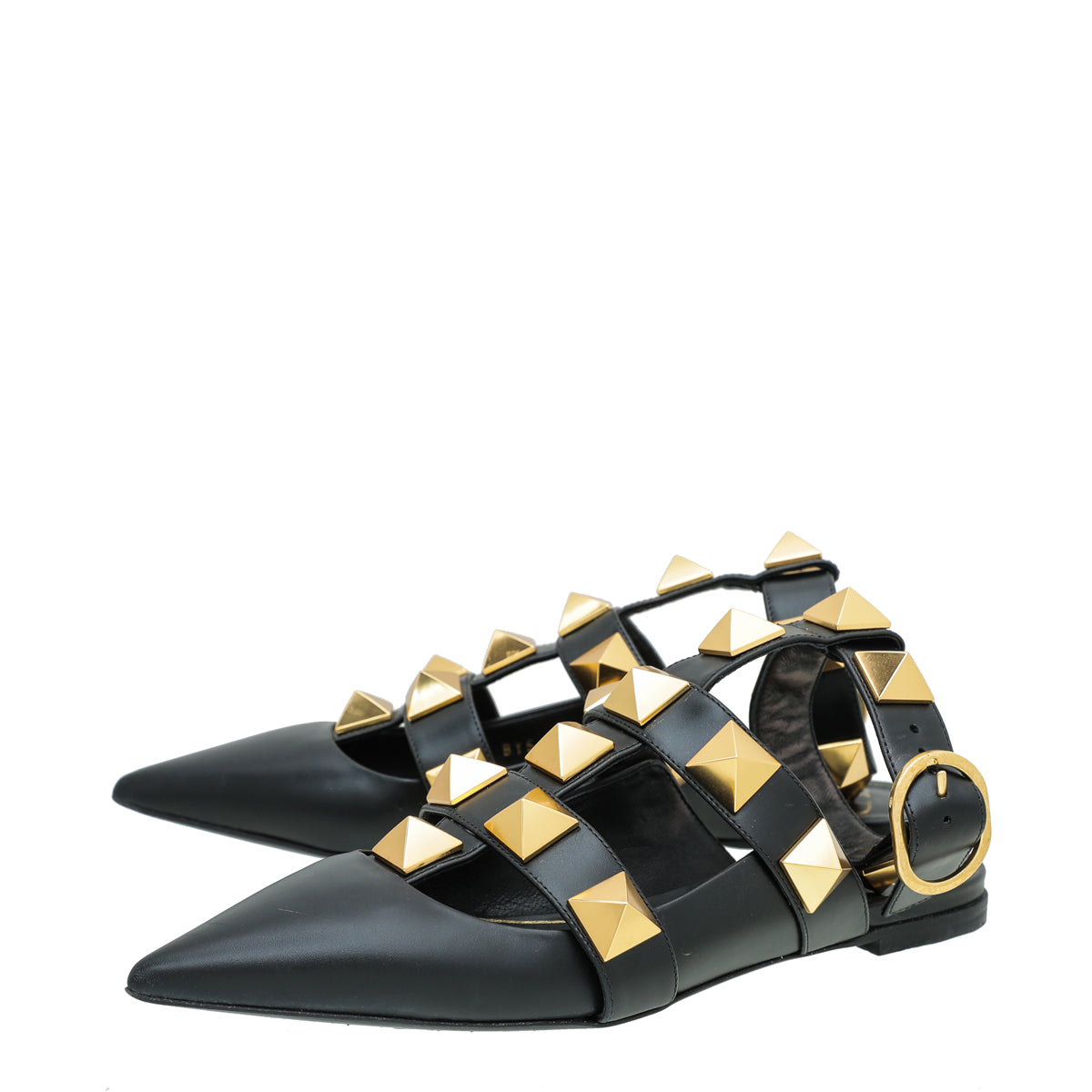 Valentino Black Roman Stud Ankle Strap Flat Mules 36-Valentino-THE CLOSET