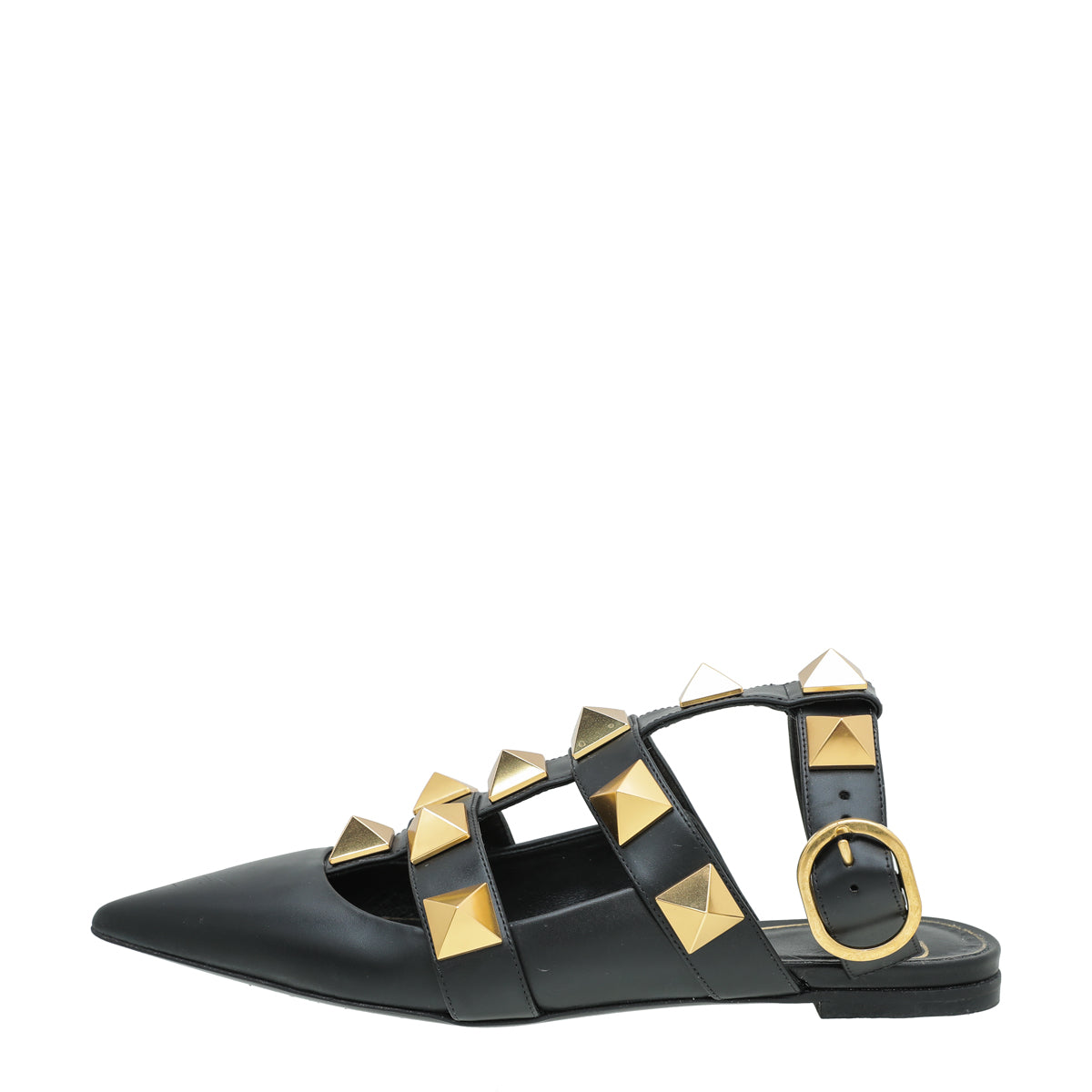 Valentino Black Roman Stud Ankle Strap Flat Mules 36-Valentino-THE CLOSET