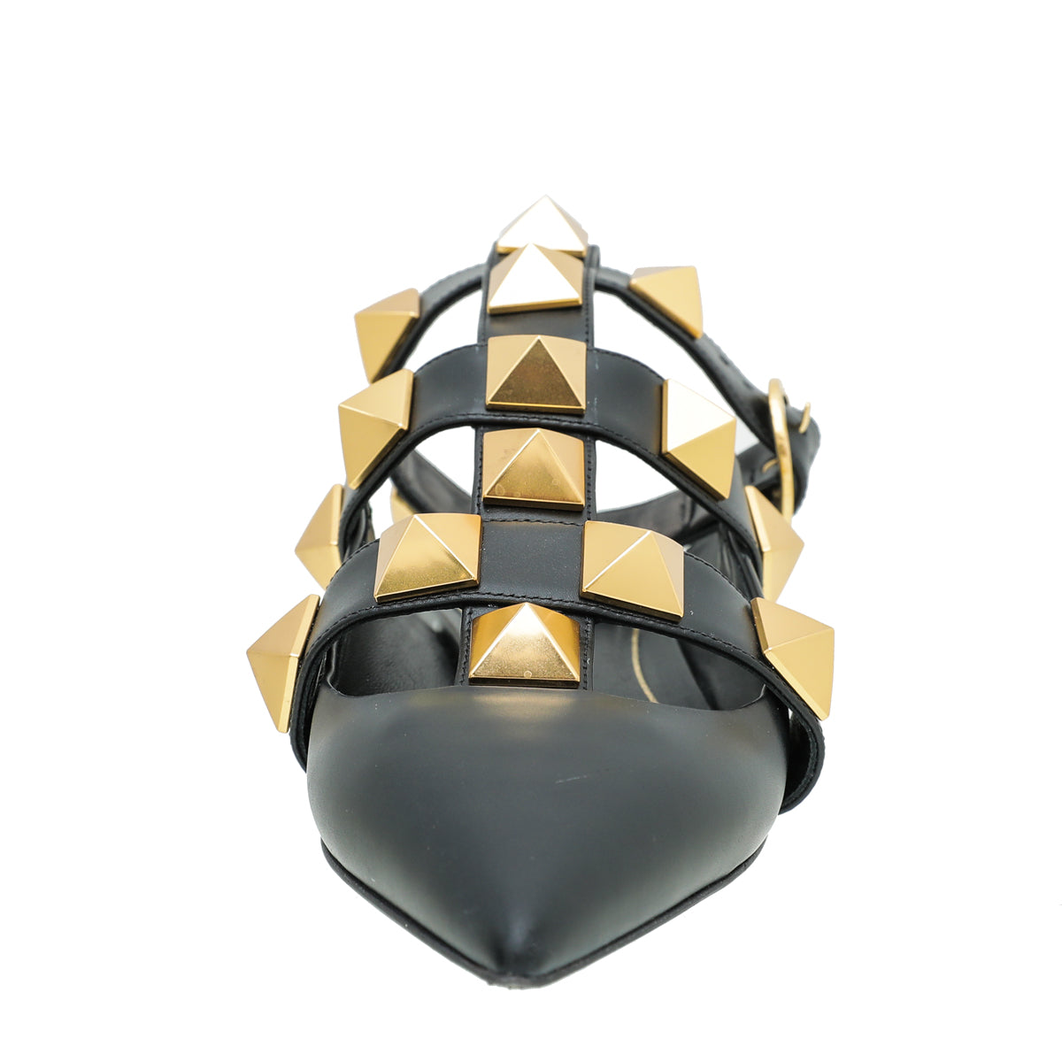 Valentino Black Roman Stud Ankle Strap Flat Mules 36-Valentino-THE CLOSET