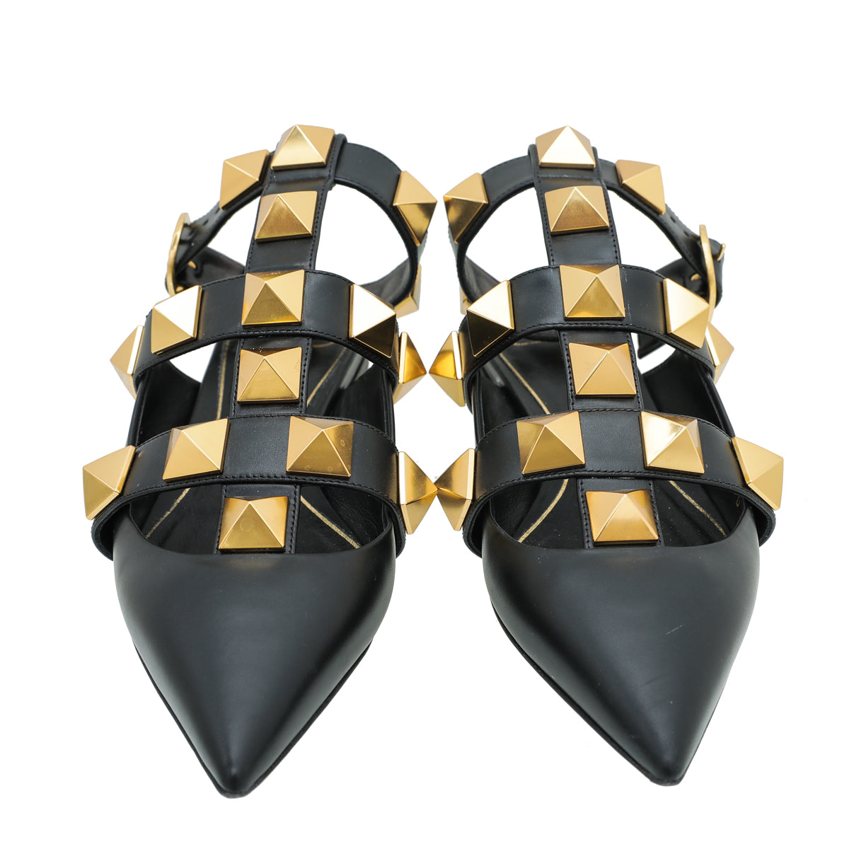 Valentino Black Roman Stud Ankle Strap Flat Mules 36-Valentino-THE CLOSET