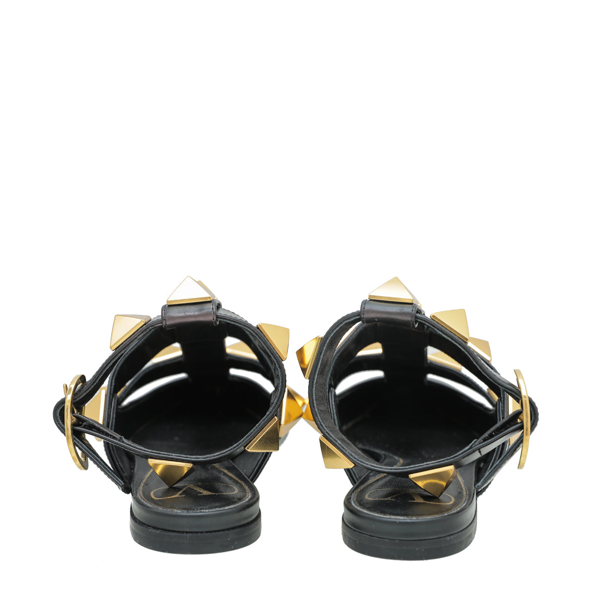 Valentino Black Roman Stud Ankle Strap Flat Mules 36-Valentino-THE CLOSET