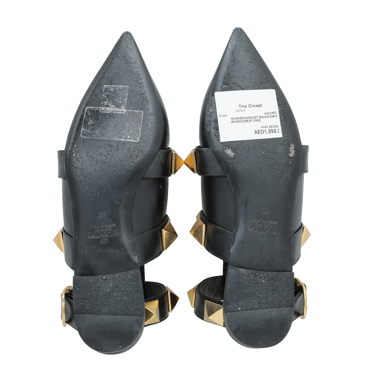 Valentino Black Roman Stud Ankle Strap Flat Mules 36-Valentino-THE CLOSET