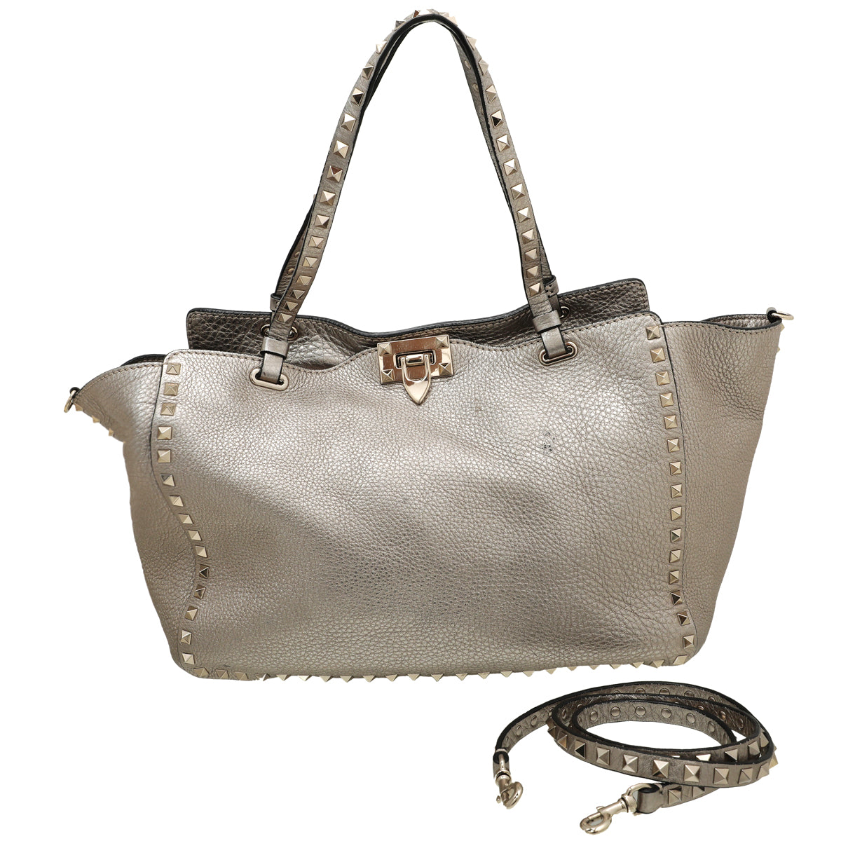 Valentino Champagne Vitello Rockstud Medium tote Bag-Valentino-THE CLOSET