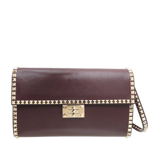 Valentino Burgundy Vitello Rockstud No Limit Flap Bag
