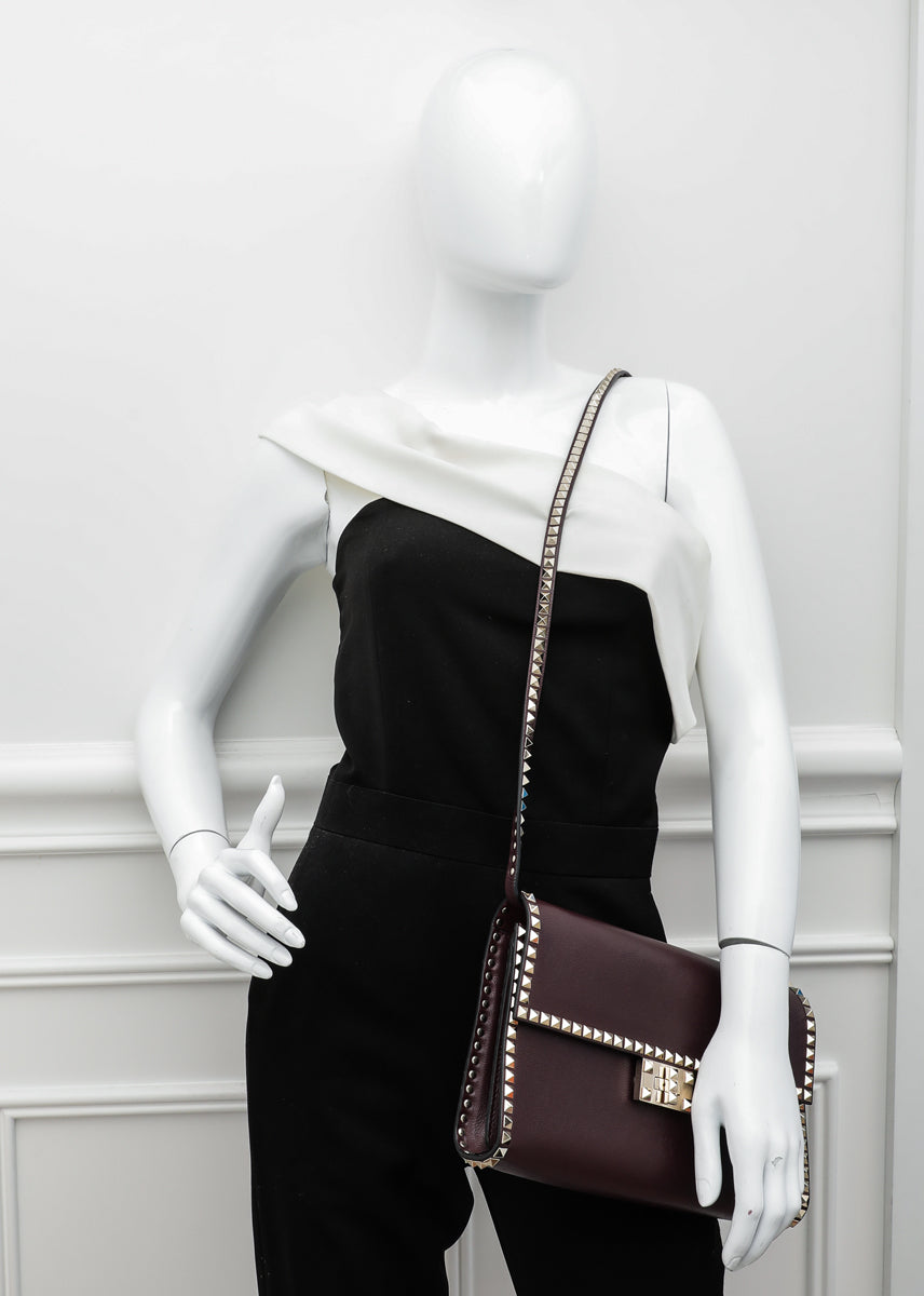 Valentino Burgundy Vitello Rockstud No Limit Flap Bag-Valentino-THE CLOSET