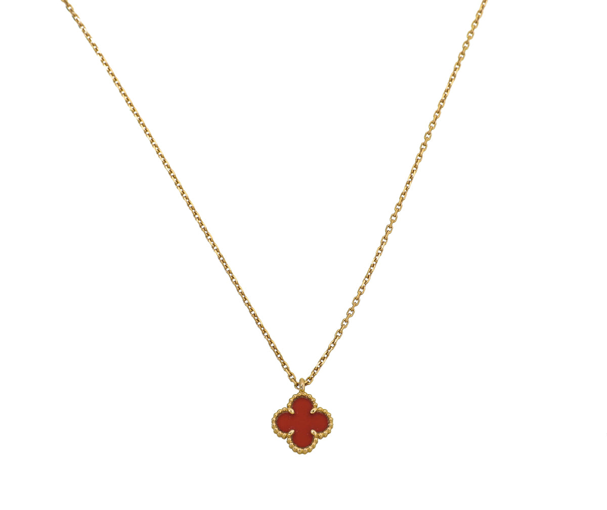 Van Cleef & Arpels 18K Rose Gold Carnelian Sweet Alhambra Pendant Necklace-Van Cleef & Arpels-THE CLOSET