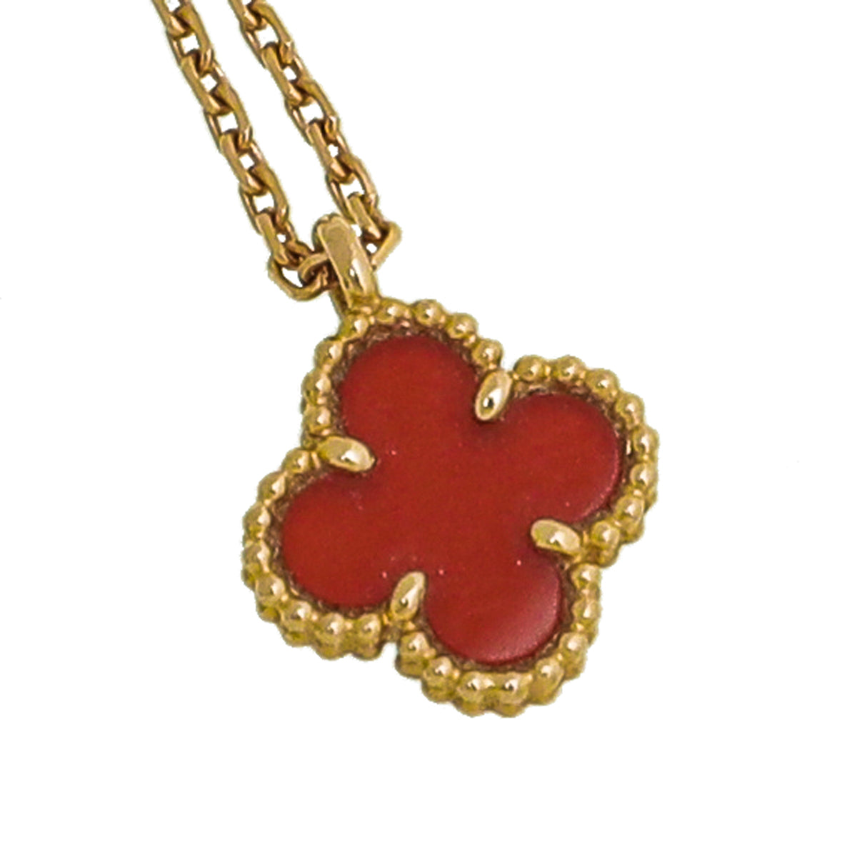 Van Cleef & Arpels 18K Rose Gold Carnelian Sweet Alhambra Pendant Necklace-Van Cleef & Arpels-THE CLOSET