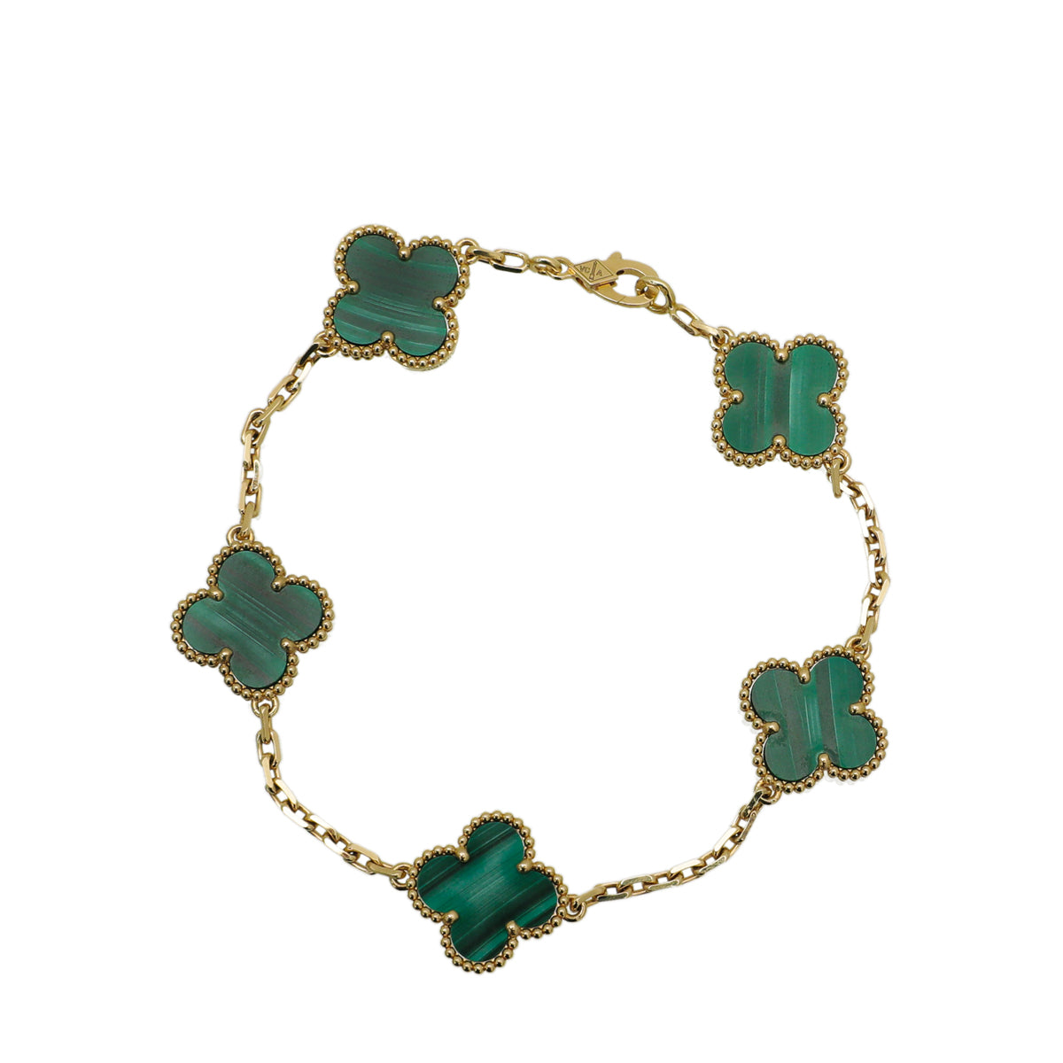 Van Cleef & Arpels 18K Yellow Gold Malachite 5 Motifs Vintage Alhambra Bracelet-Van Cleef & Arpels-THE CLOSET