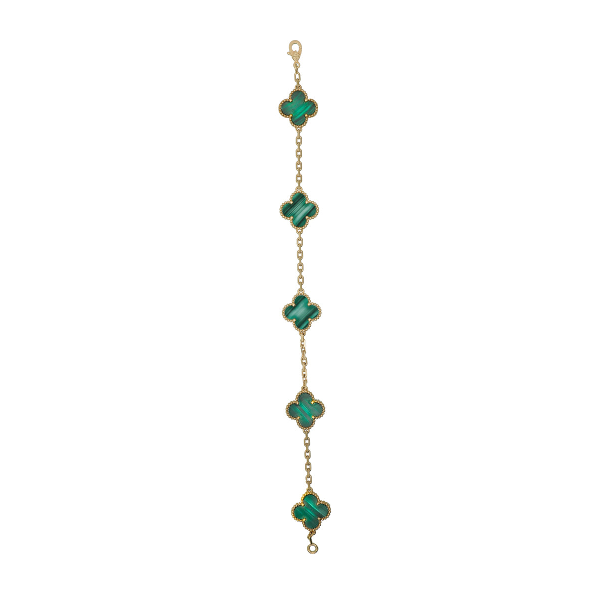 Van Cleef & Arpels 18K Yellow Gold Malachite 5 Motifs Vintage Alhambra Bracelet-Van Cleef & Arpels-THE CLOSET