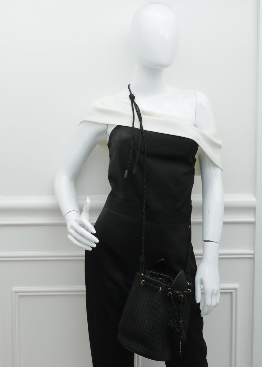 YSL Black Anja Embroidered Bucket Small Bag
