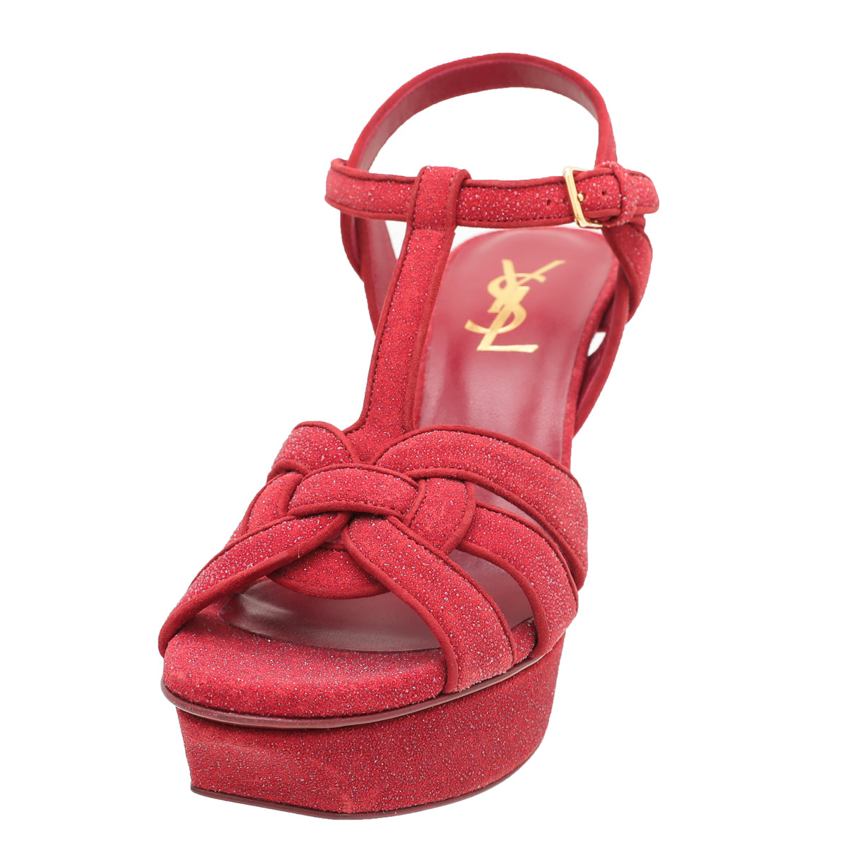 YSL Red Suede & Glitter Tribute Mid Heel 36-YSL-THE CLOSET