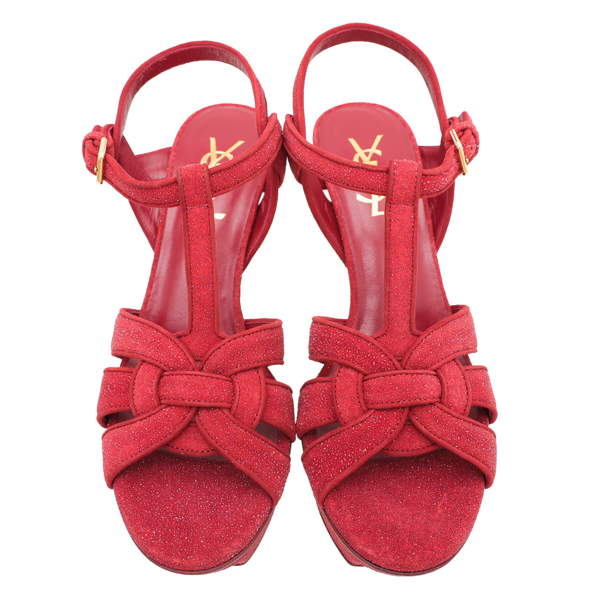 YSL Red Suede & Glitter Tribute Mid Heel 36-YSL-THE CLOSET
